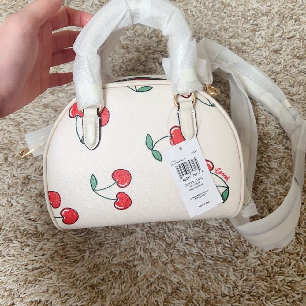 Coach Sydney Satchel With Heart Cherry Print Gold/Chalk Multi - Picture 3 of 5